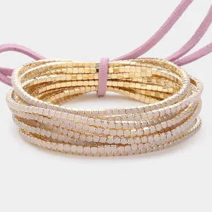 12 Pink Rhinestone Layered Stretch Pageant Bracelets on Gold  | Fun Fashion Bracelets |  629812