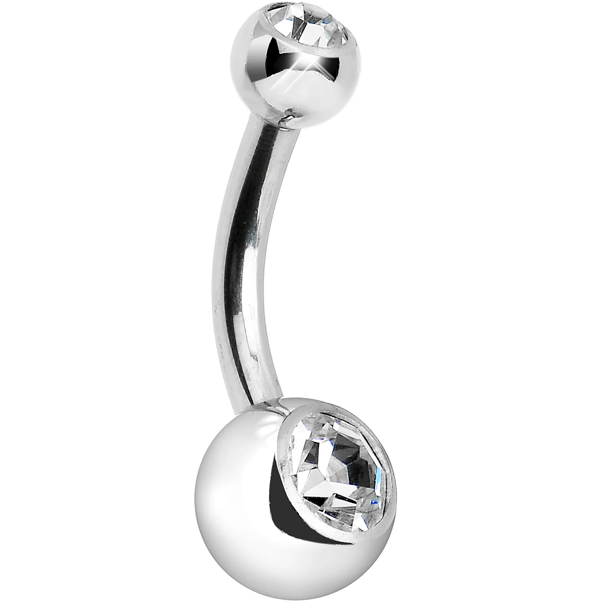 14 Gauge 5/16 Double Clear Gem Internally Threaded Belly Button Ring