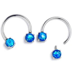 14 Gauge 9/16 Blue Faux Opal Internally Threaded Horseshoe Set of 2