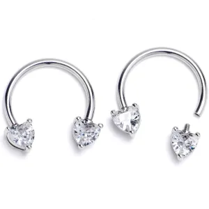 14 Gauge 9/16 Clear CZ Gem Heart Internally Threaded Horseshoe Set