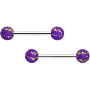 14 Gauge 9/16 Matte Purple Splatter Barbell Nipple Ring Set