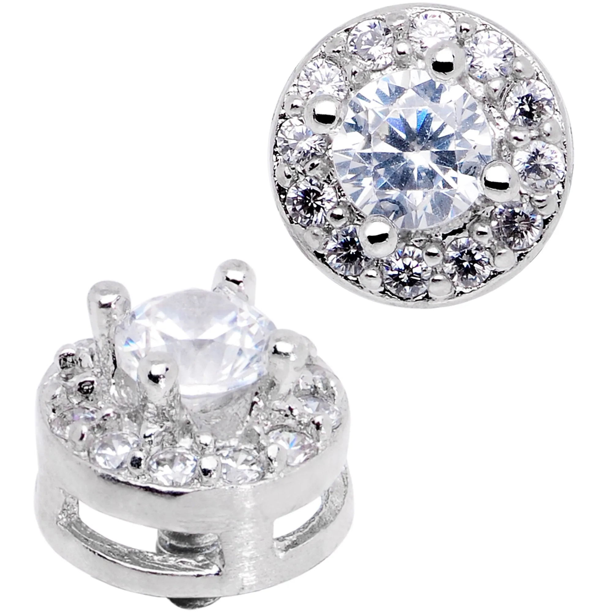 14 Gauge Clear CZ Gem Two Tier Externally Threaded Dermal Anchor Top
