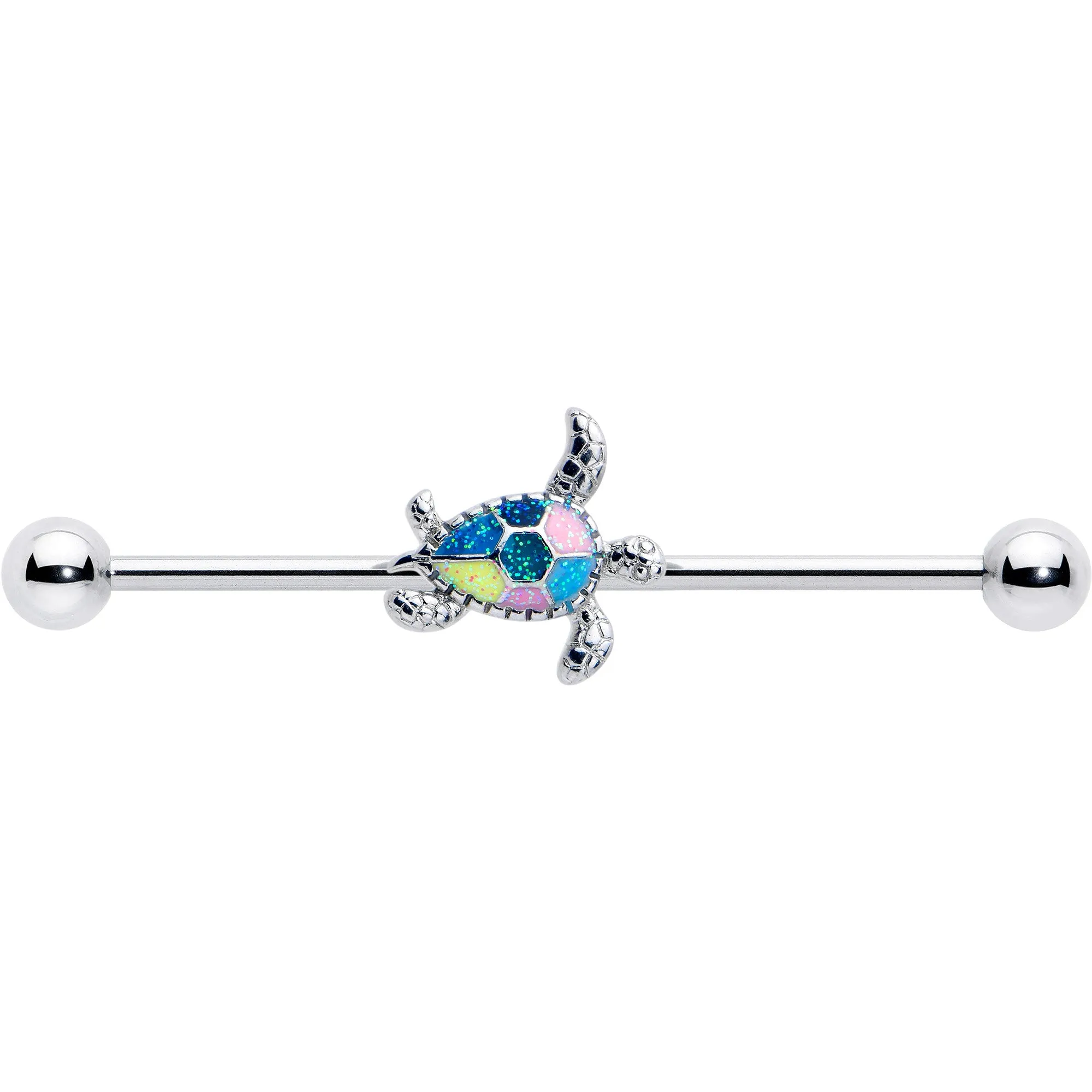 14 Gauge Glitter Turtle Industrial Barbell 38mm