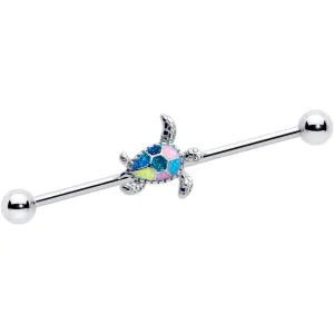 14 Gauge Glitter Turtle Industrial Barbell 38mm