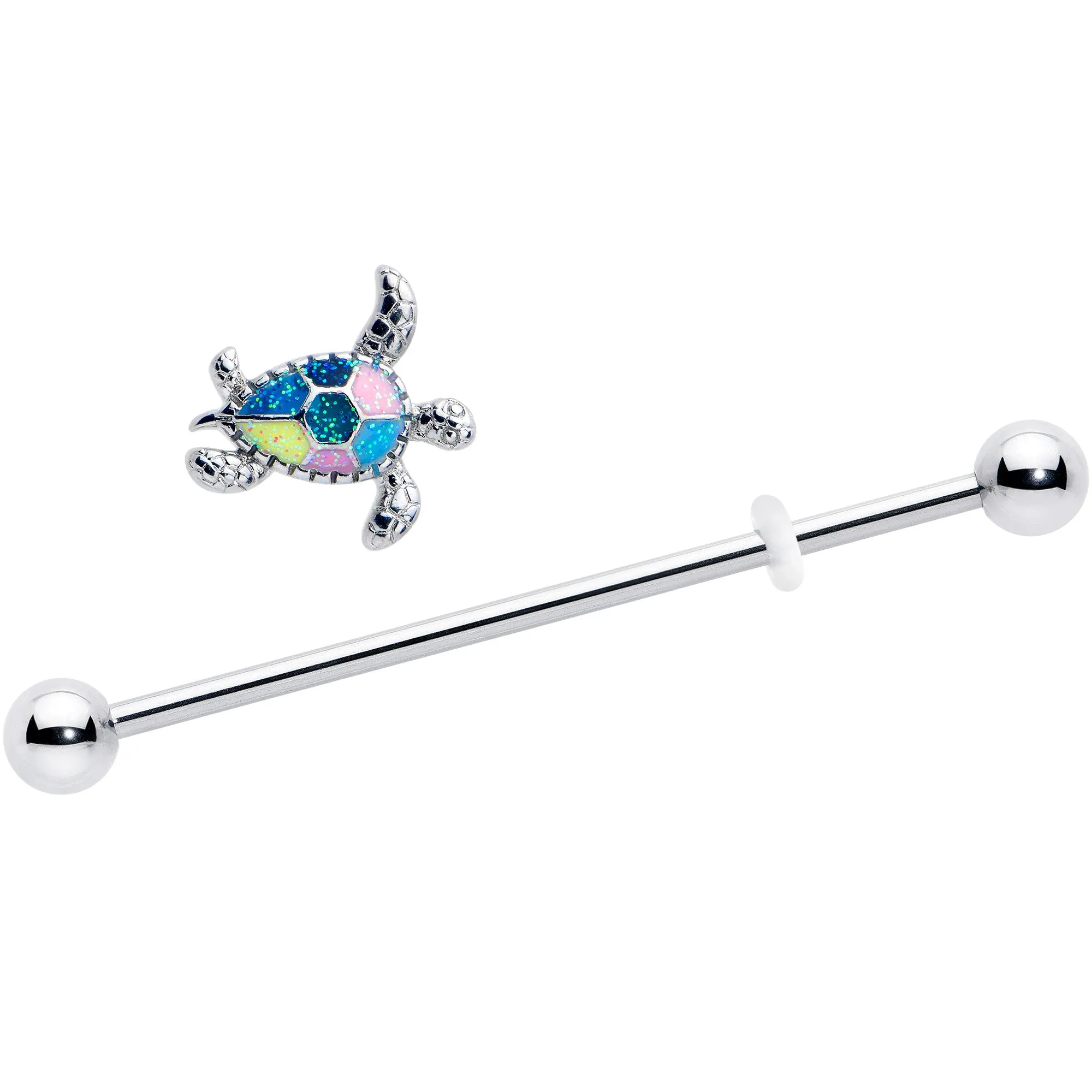 14 Gauge Glitter Turtle Industrial Barbell 38mm
