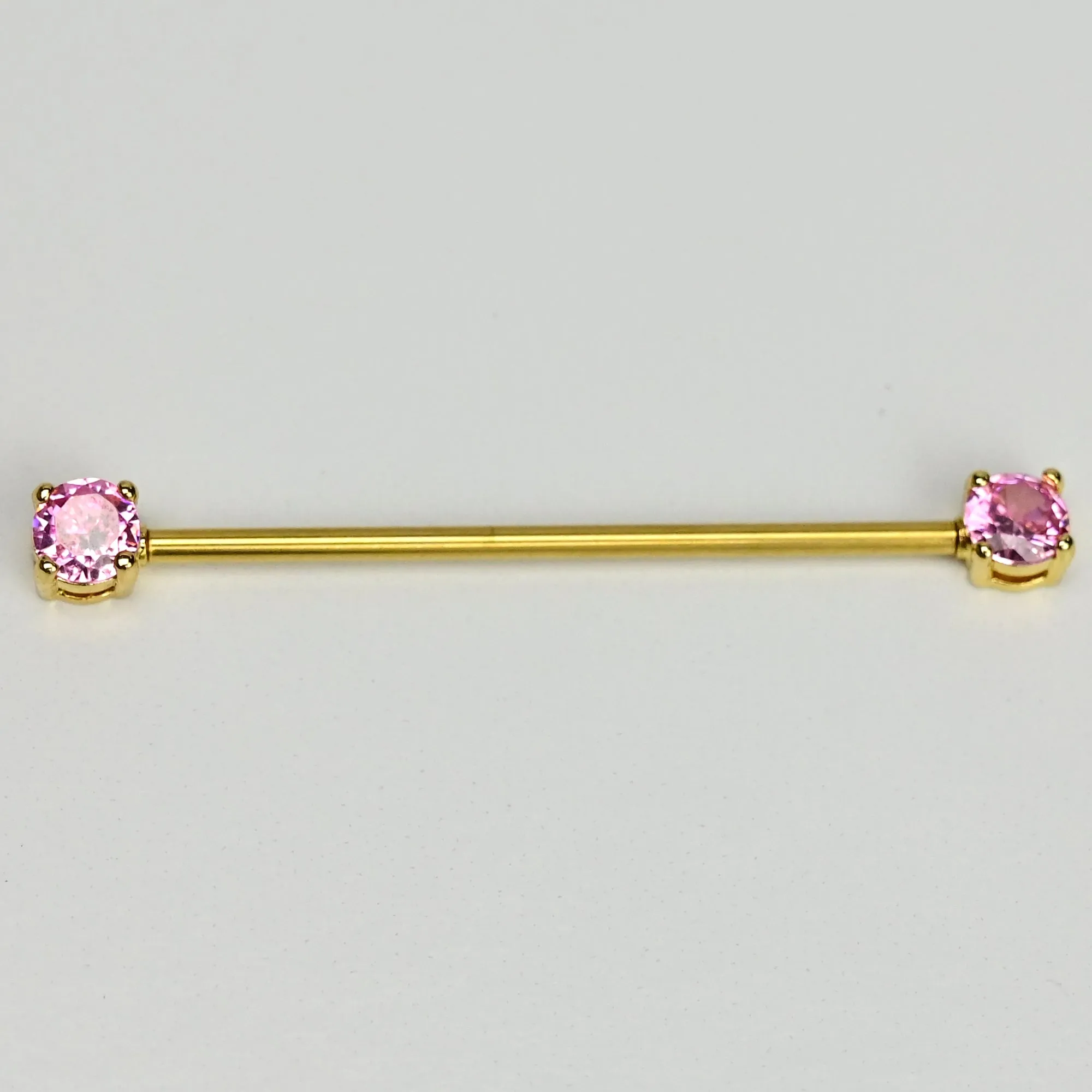 14 Gauge Pink Gem Gold Tone Internally Threaded Industrial Barbell 38mm
