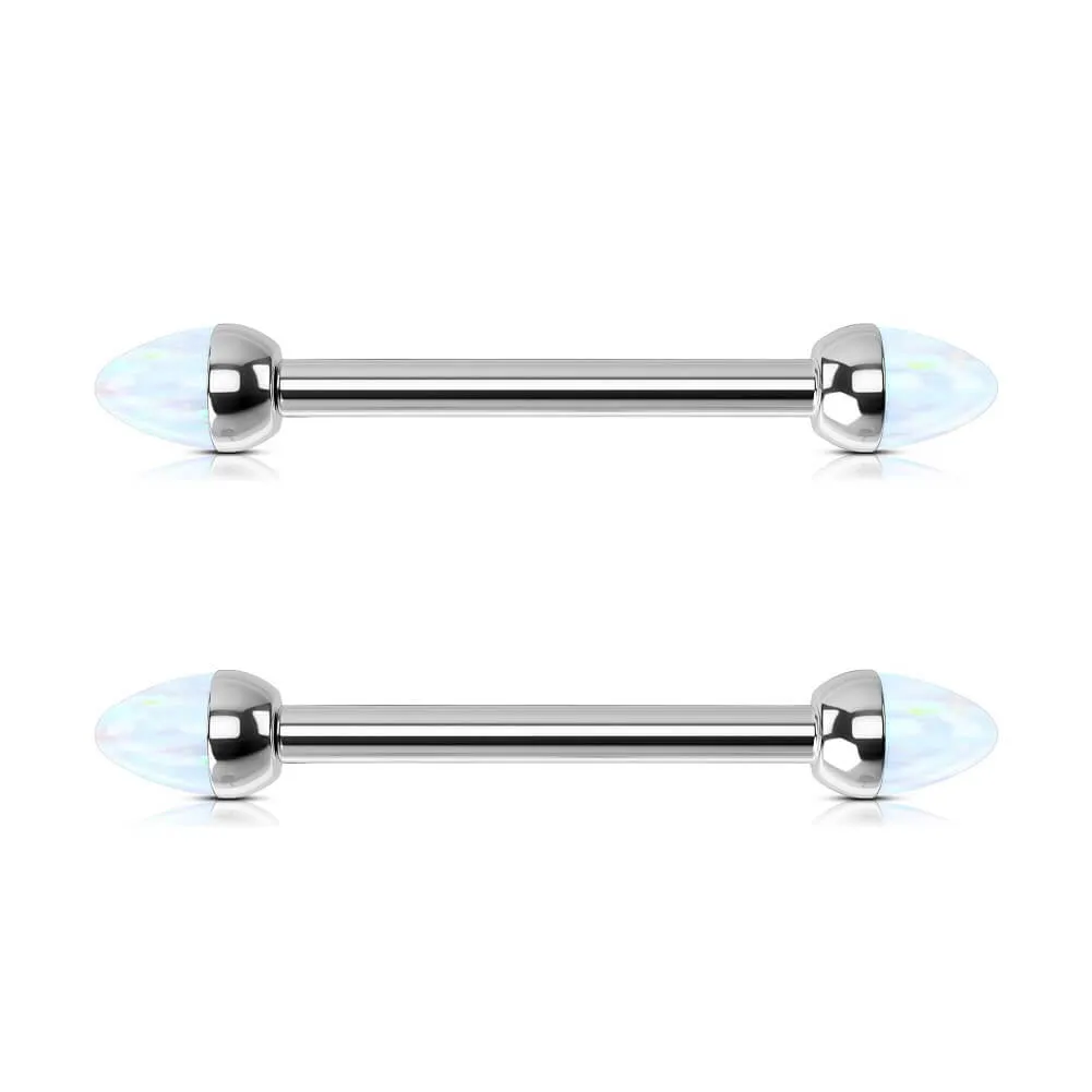 14G Titanium Internally Threaded Opal Spike Nipple Ring Set