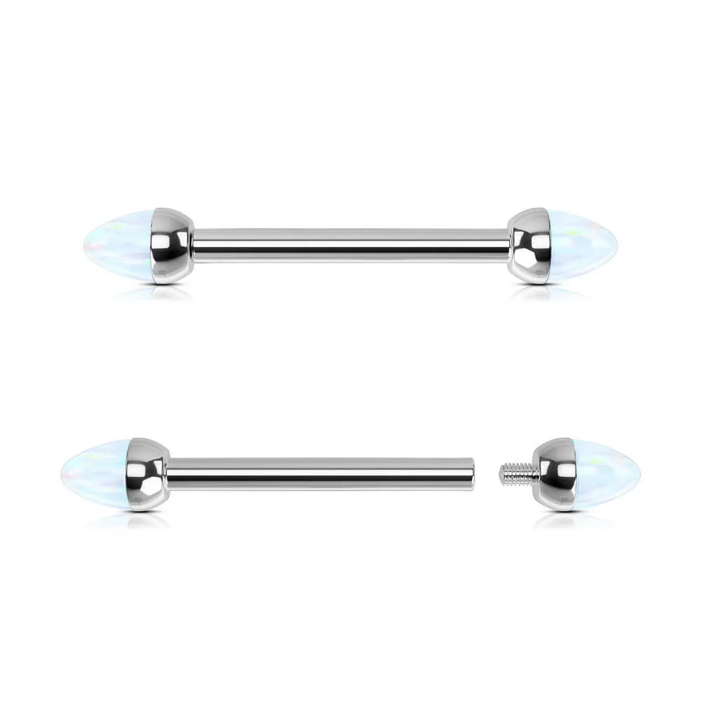 14G Titanium Internally Threaded Opal Spike Nipple Ring Set