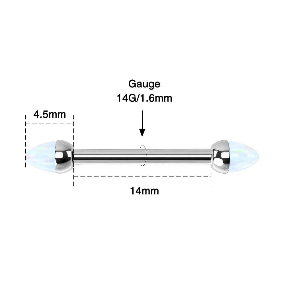 14G Titanium Internally Threaded Opal Spike Nipple Ring Set