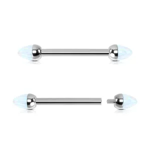 14G Titanium Internally Threaded Opal Spike Nipple Ring Set