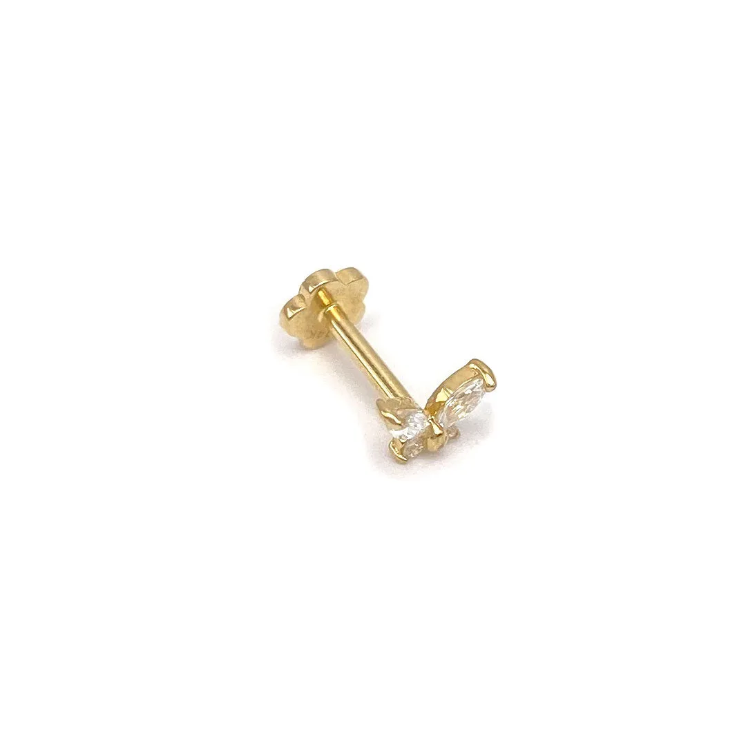 14k CZ Butterfly Internal Threaded Stud