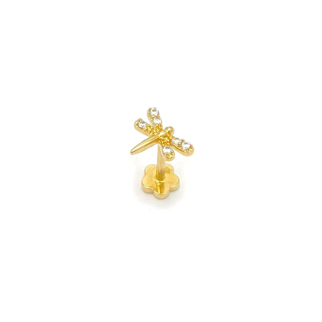 14k CZ Dragonfly Internal Threaded Stud