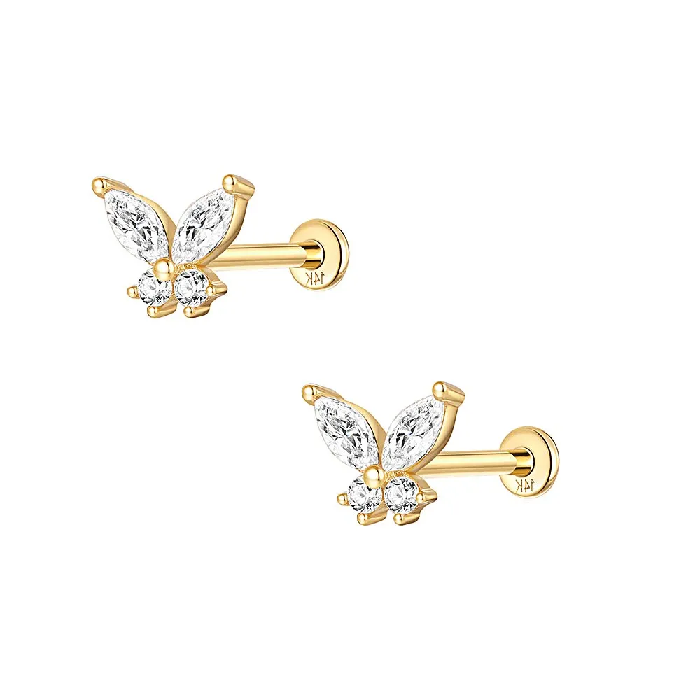 14k Gold Big Butterfly Gold Flat Back Earrings