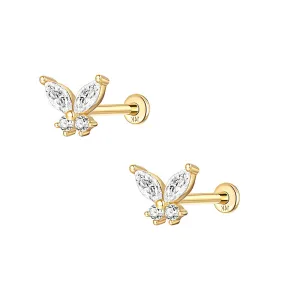 14k Gold Big Butterfly Gold Flat Back Earrings