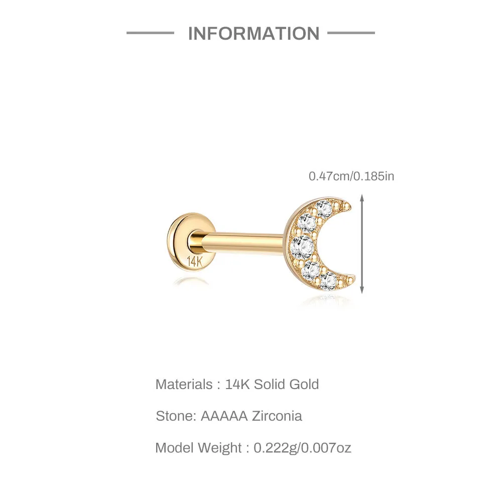 14k Gold Moon Gold Flat Back Earrings