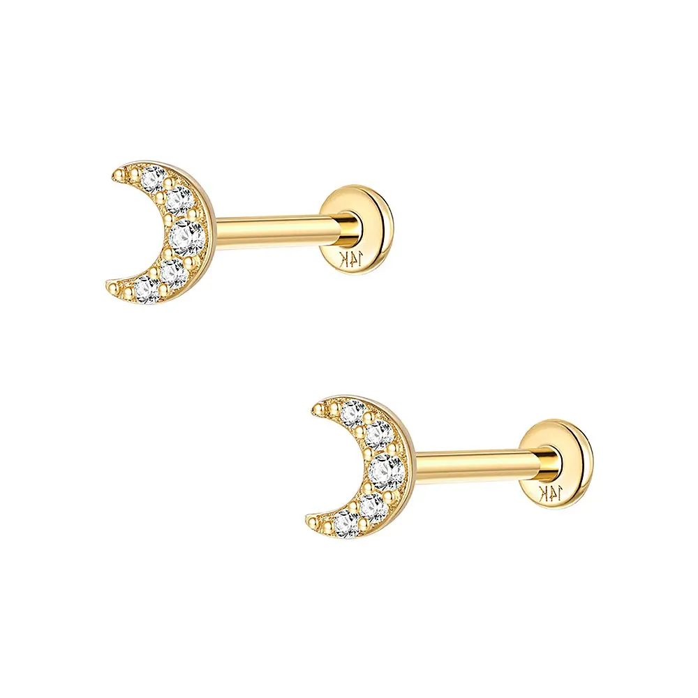 14k Gold Moon Gold Flat Back Earrings