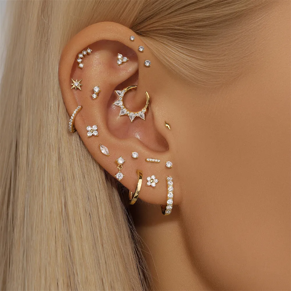 14k Gold Quadruple Gold Flat Back Earrings