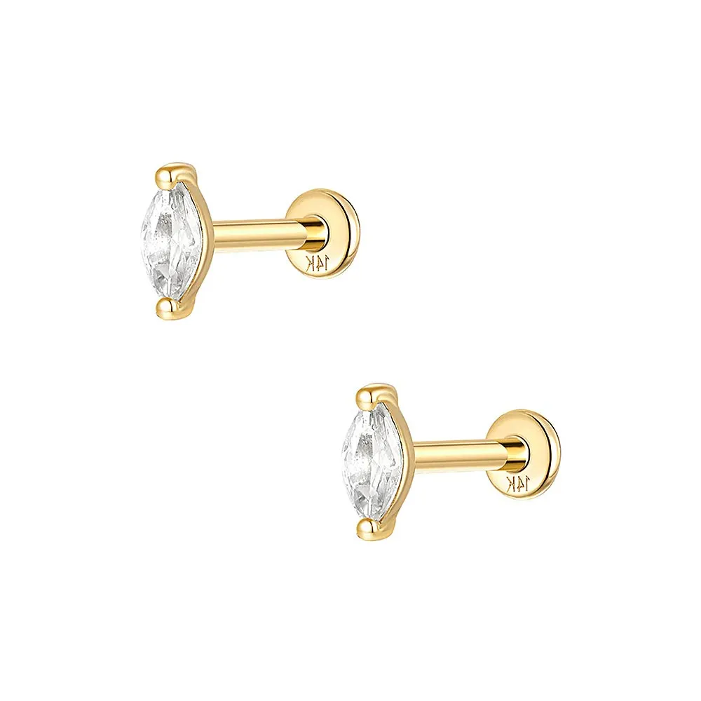 14k Gold Quadruple Gold Flat Back Earrings