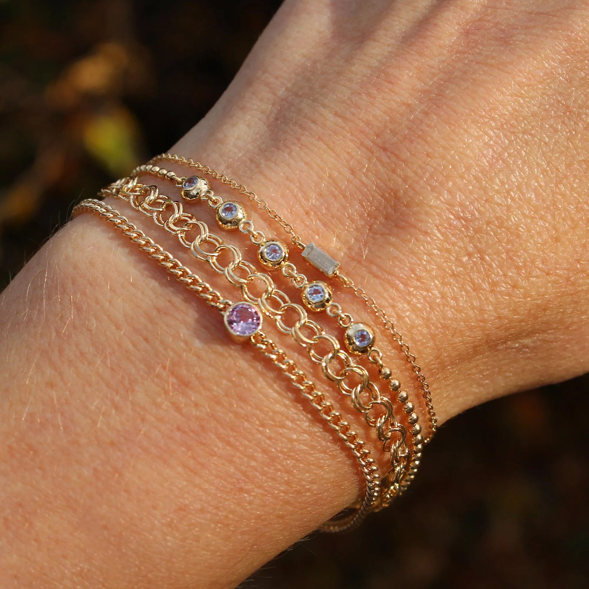 14k Gold   Tanzanite Station Bracelet