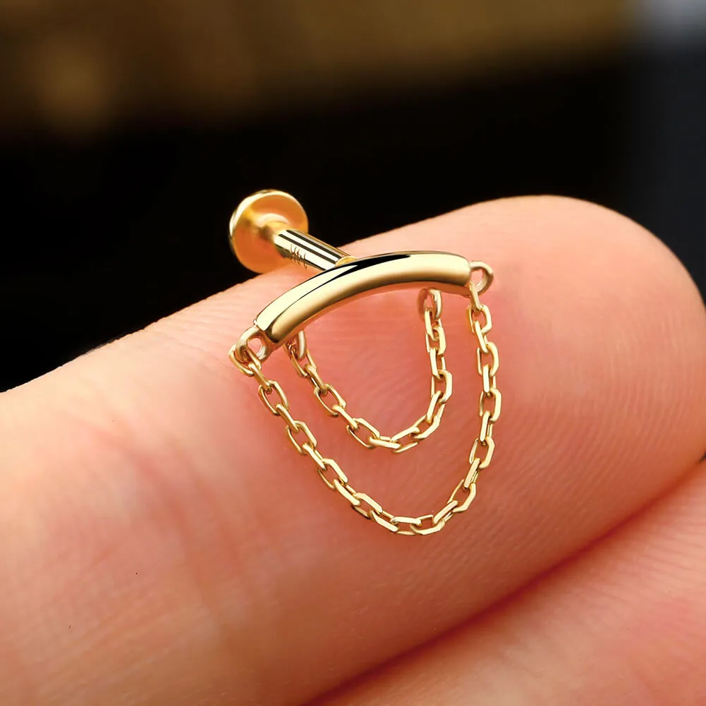 14K Solid Gold Double Chain Drape Internally Threaded Helix Piercing