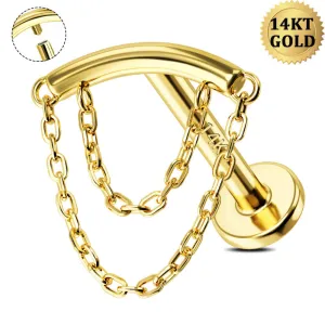 14K Solid Gold Double Chain Drape Internally Threaded Helix Piercing