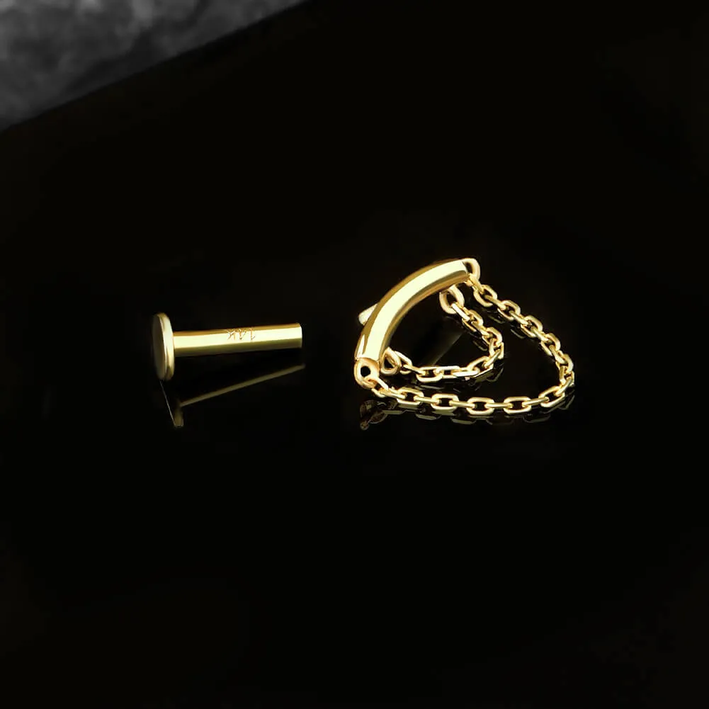 14K Solid Gold Double Chain Drape Internally Threaded Helix Piercing