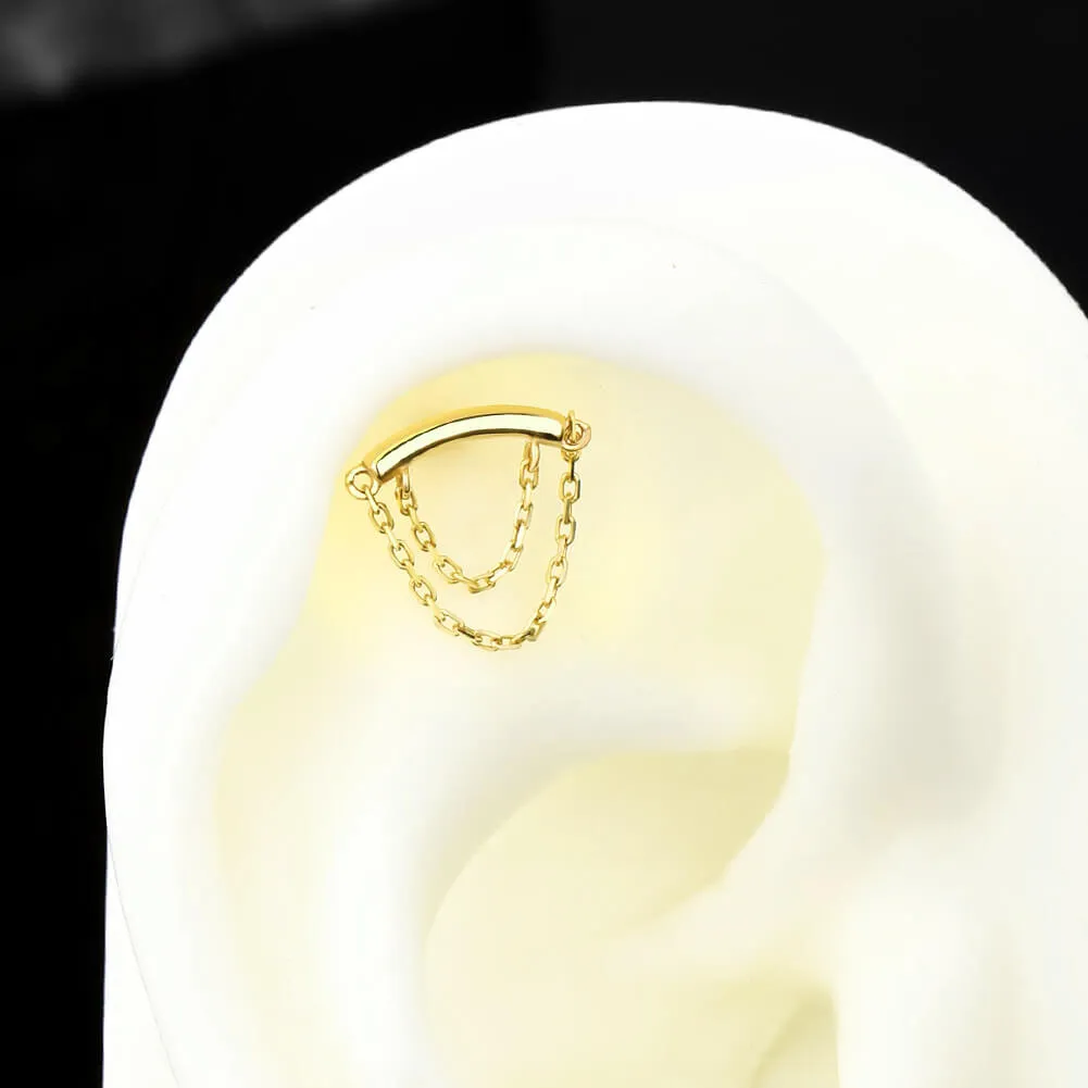 14K Solid Gold Double Chain Drape Internally Threaded Helix Piercing