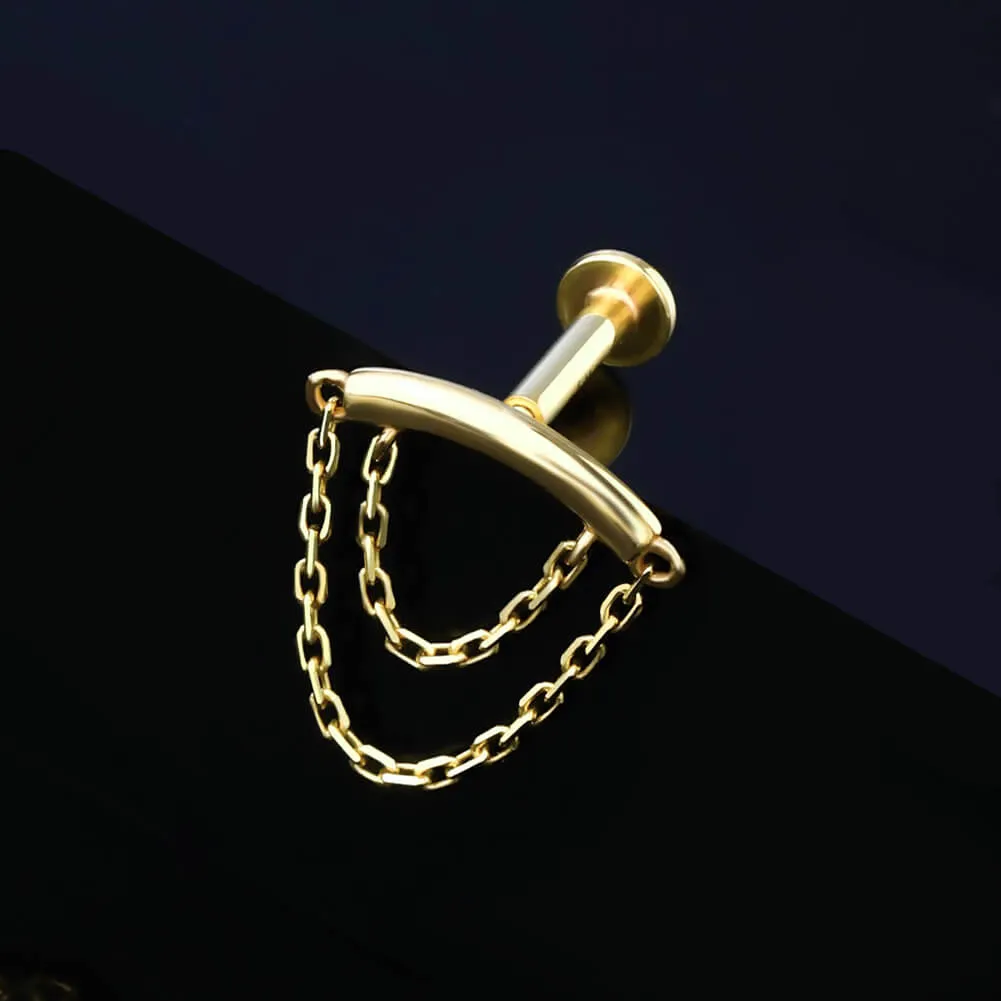14K Solid Gold Double Chain Drape Internally Threaded Helix Piercing