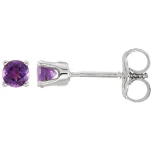 14K White 3 mm Round Amethyst Youth Birthstone Earrings