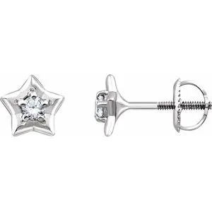 14K White 3 mm Round April Youth Star Birthstone Earrings