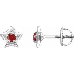 14K White 3 mm Round July Youth Star Birthstone Earrings