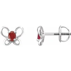 14K White 4x3 mm Oval July Youth Butterfly Birthstone Earrings