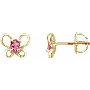 14K Yellow 4x3 mm Oval October Youth Butterfly Birthstone Earrings