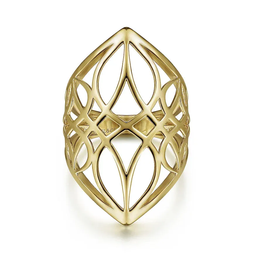14K Yellow Gold Aztec Cutout Ring Size 6.5