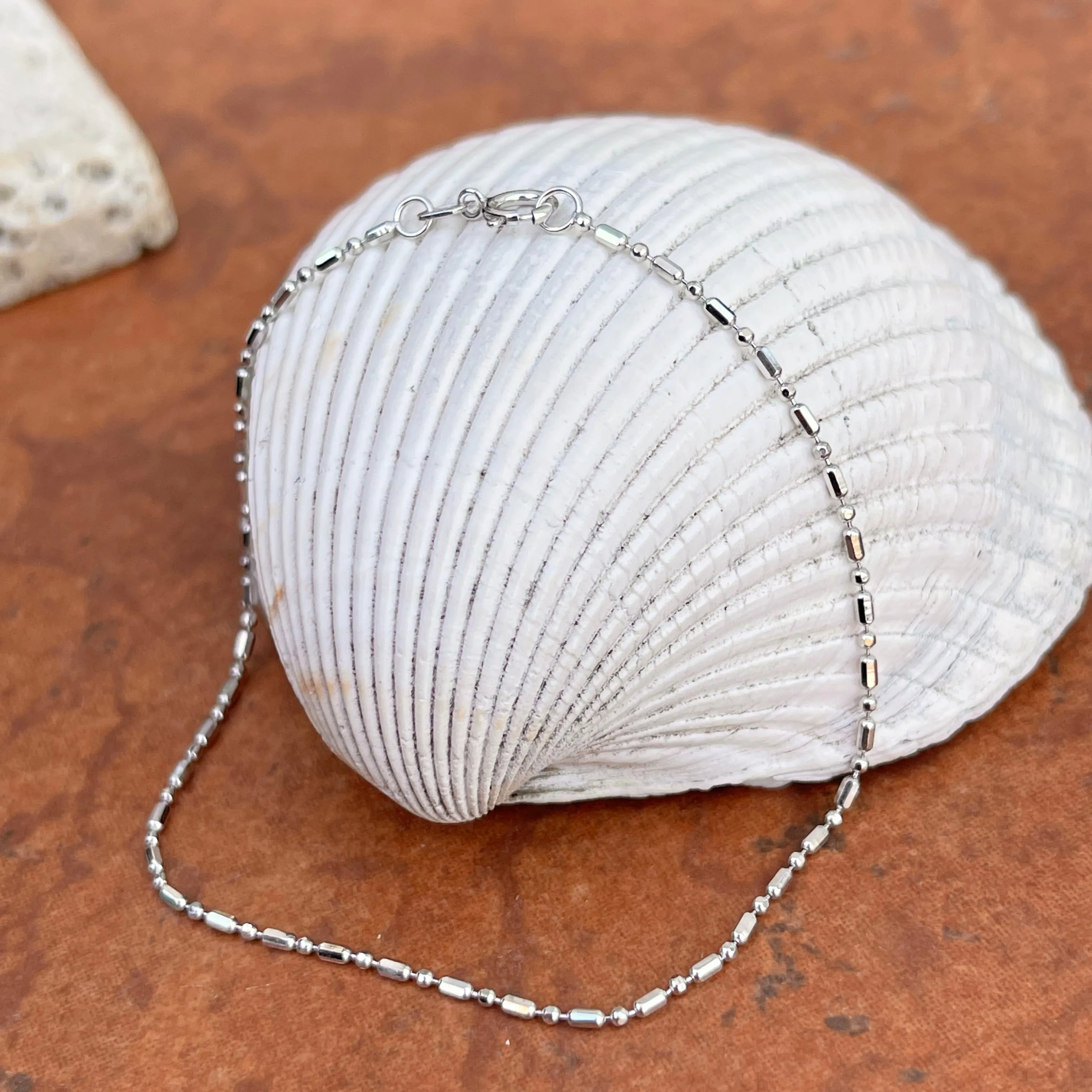 14KT White Gold Alternating Beaded Ball Link Chain Bracelet