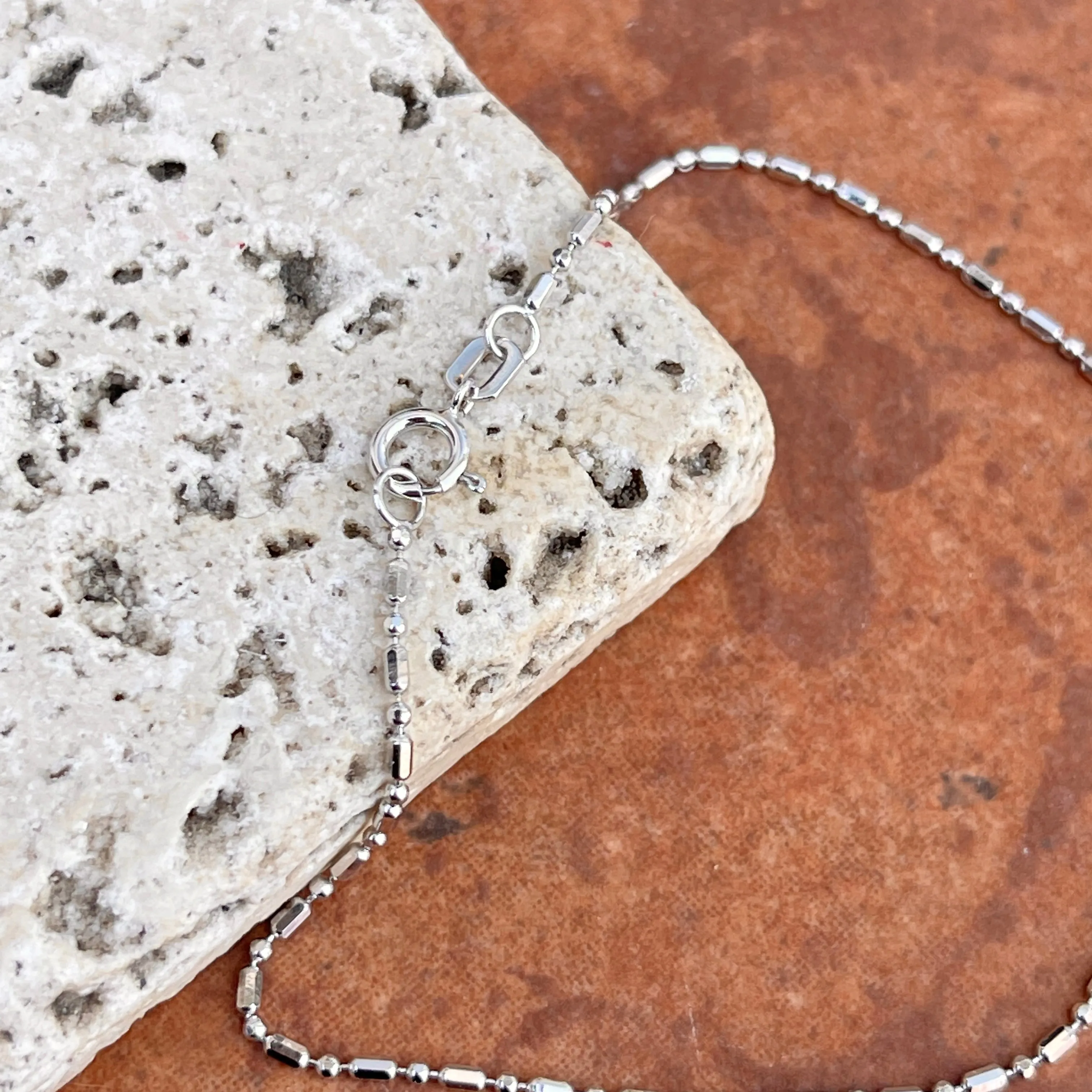 14KT White Gold Alternating Beaded Ball Link Chain Bracelet