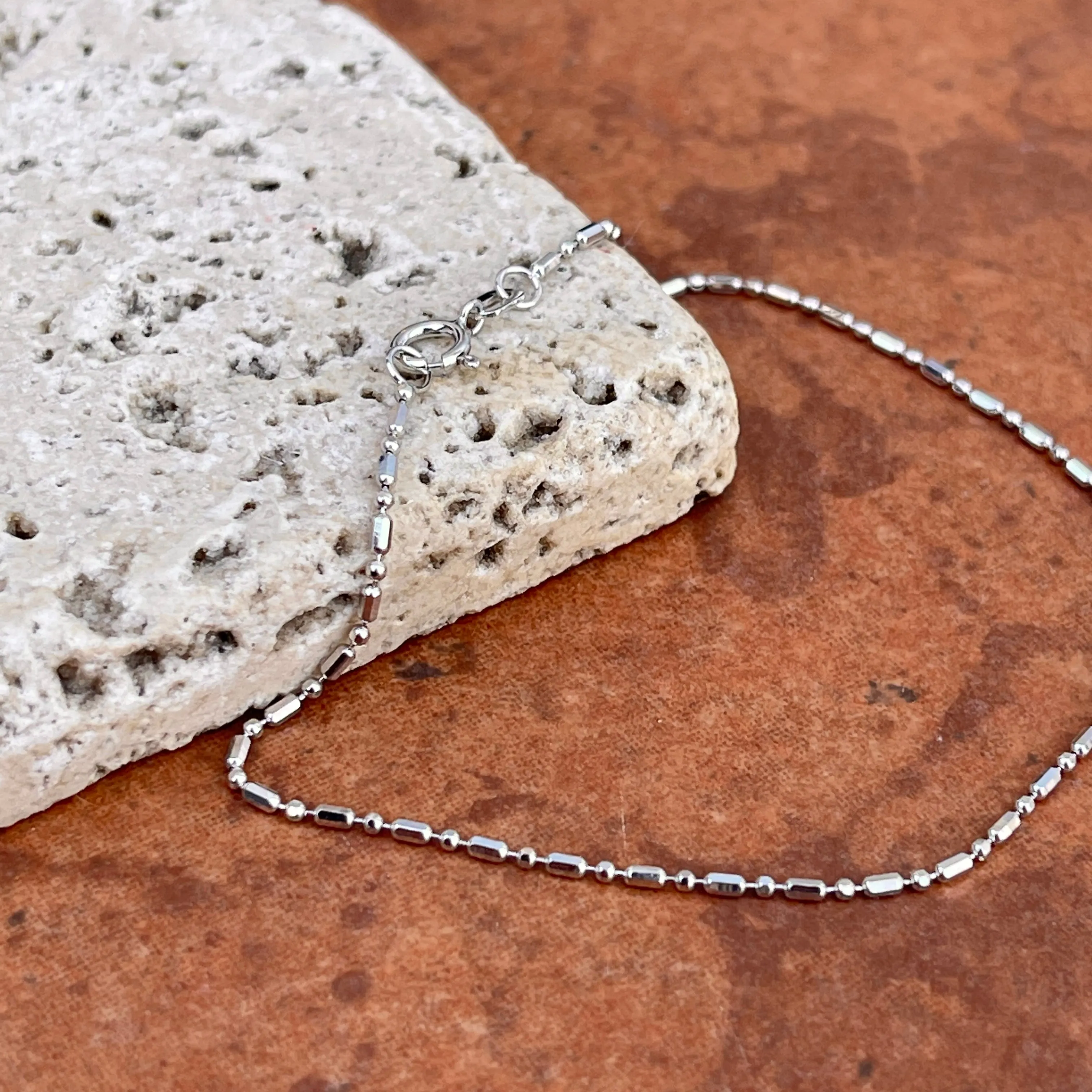 14KT White Gold Alternating Beaded Ball Link Chain Bracelet