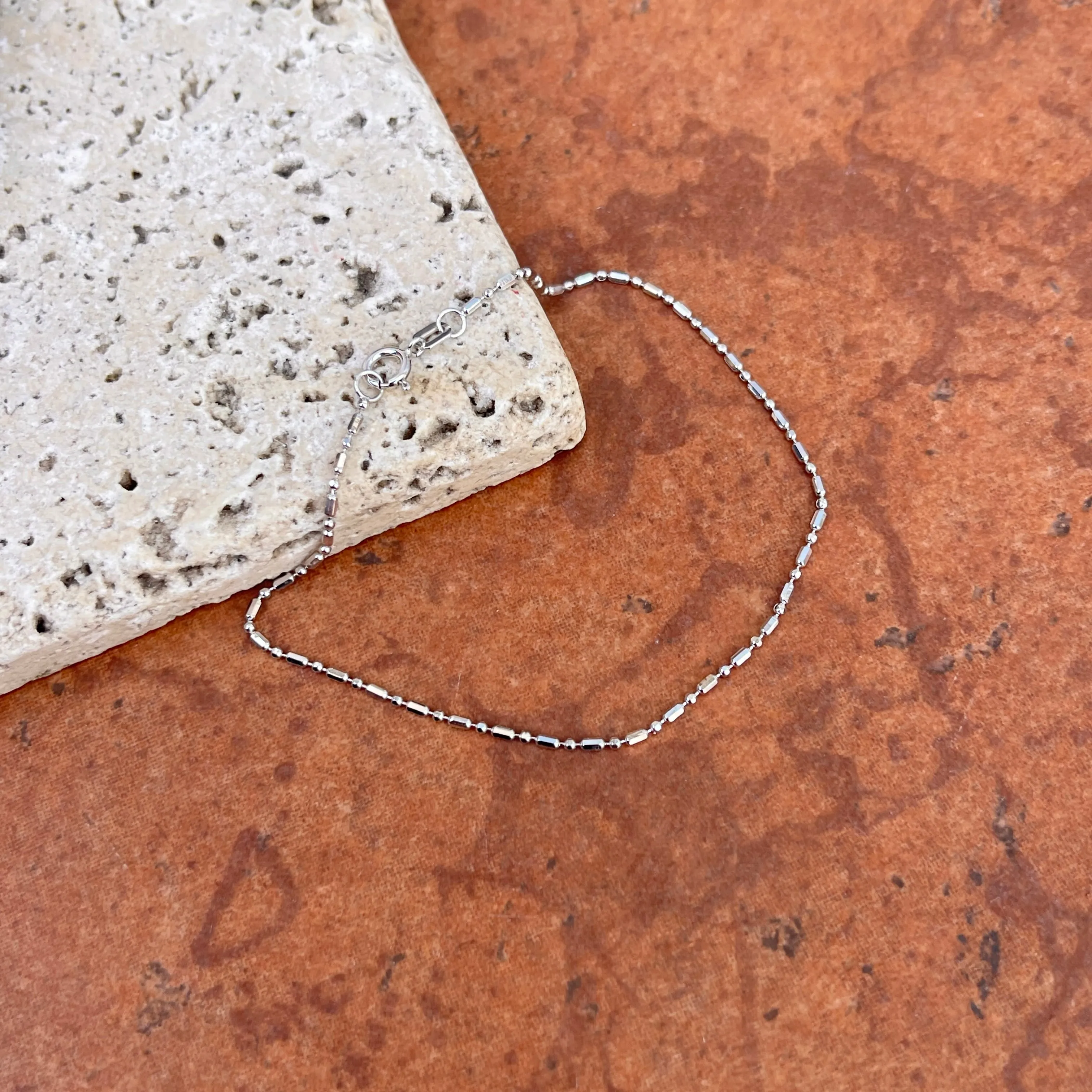 14KT White Gold Alternating Beaded Ball Link Chain Bracelet