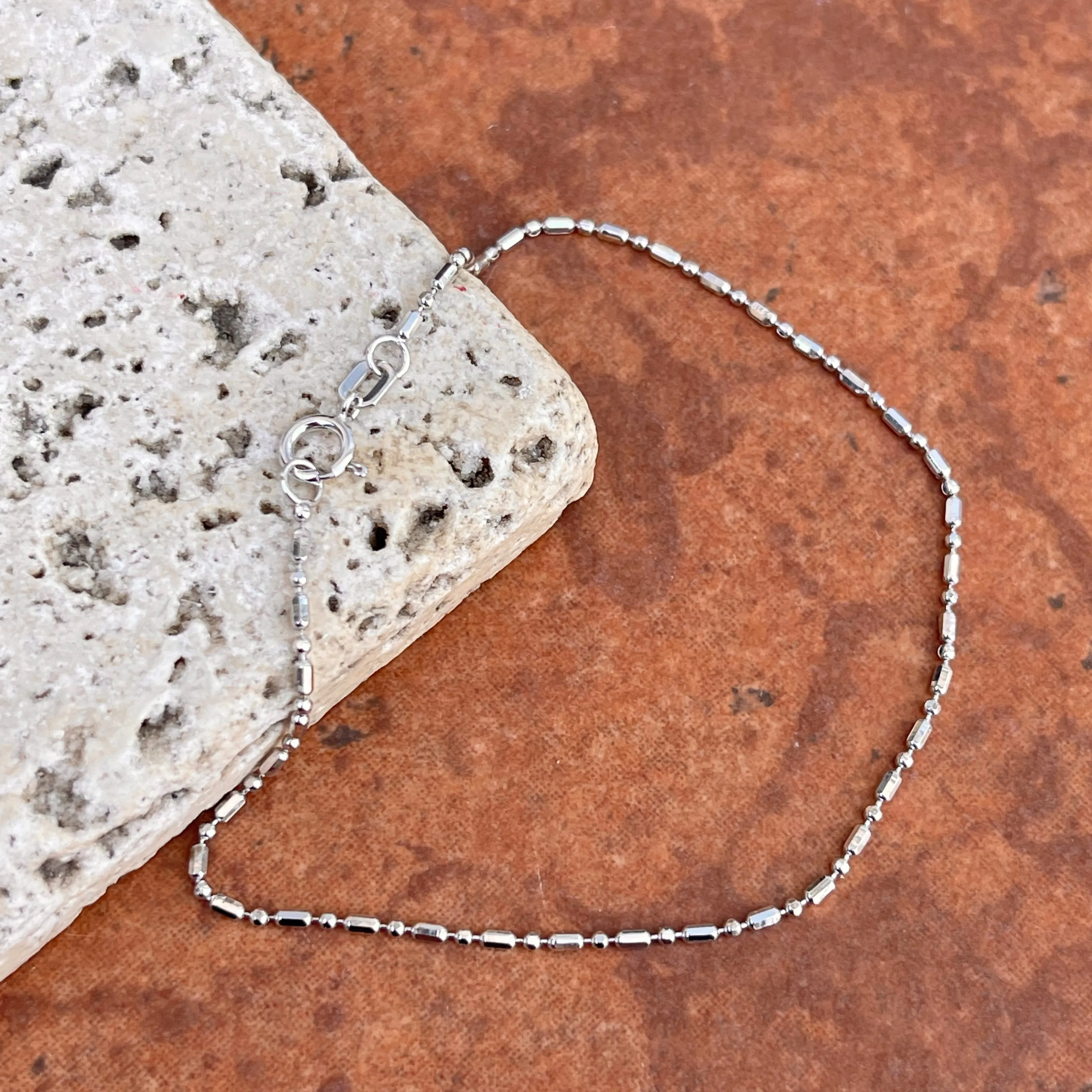 14KT White Gold Alternating Beaded Ball Link Chain Bracelet