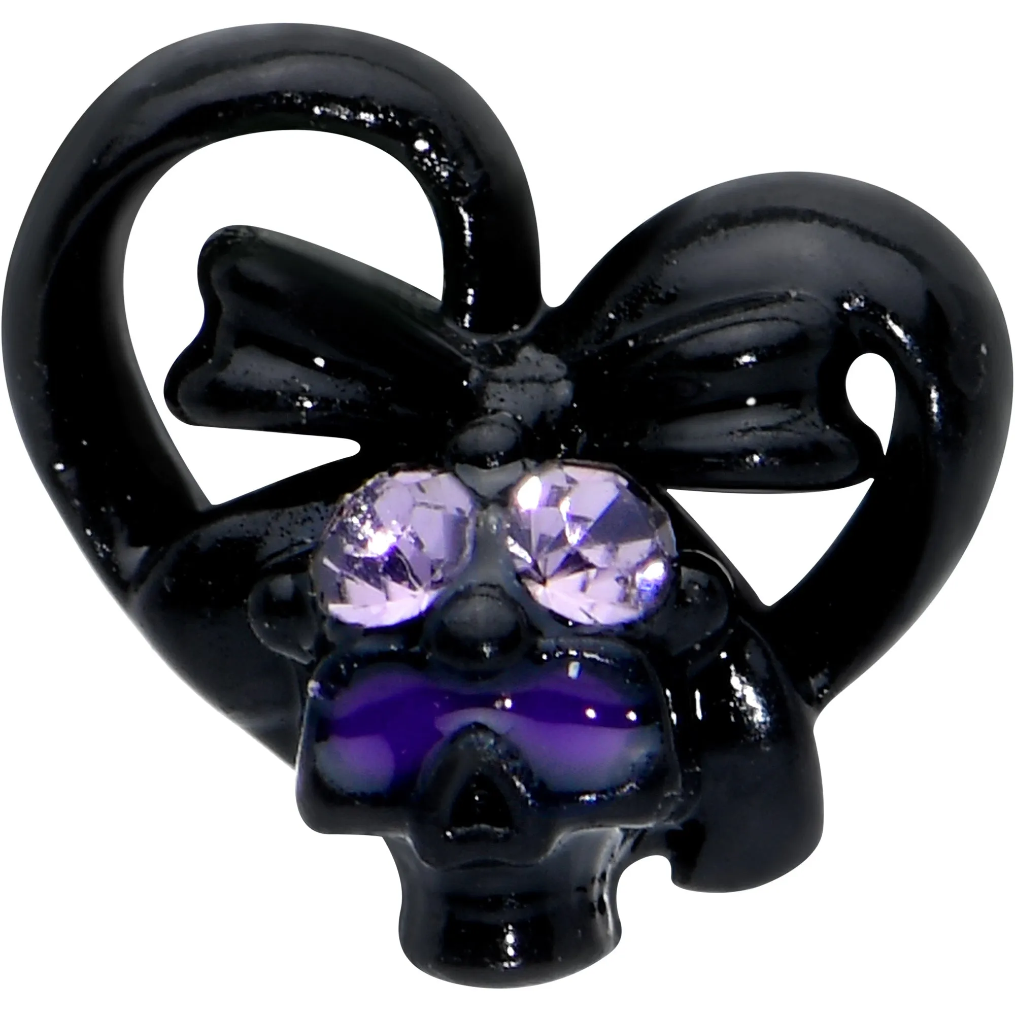 16 Gauge 1/4 Purple Gem Black Heart Skull Bow Cartilage Tragus Earring