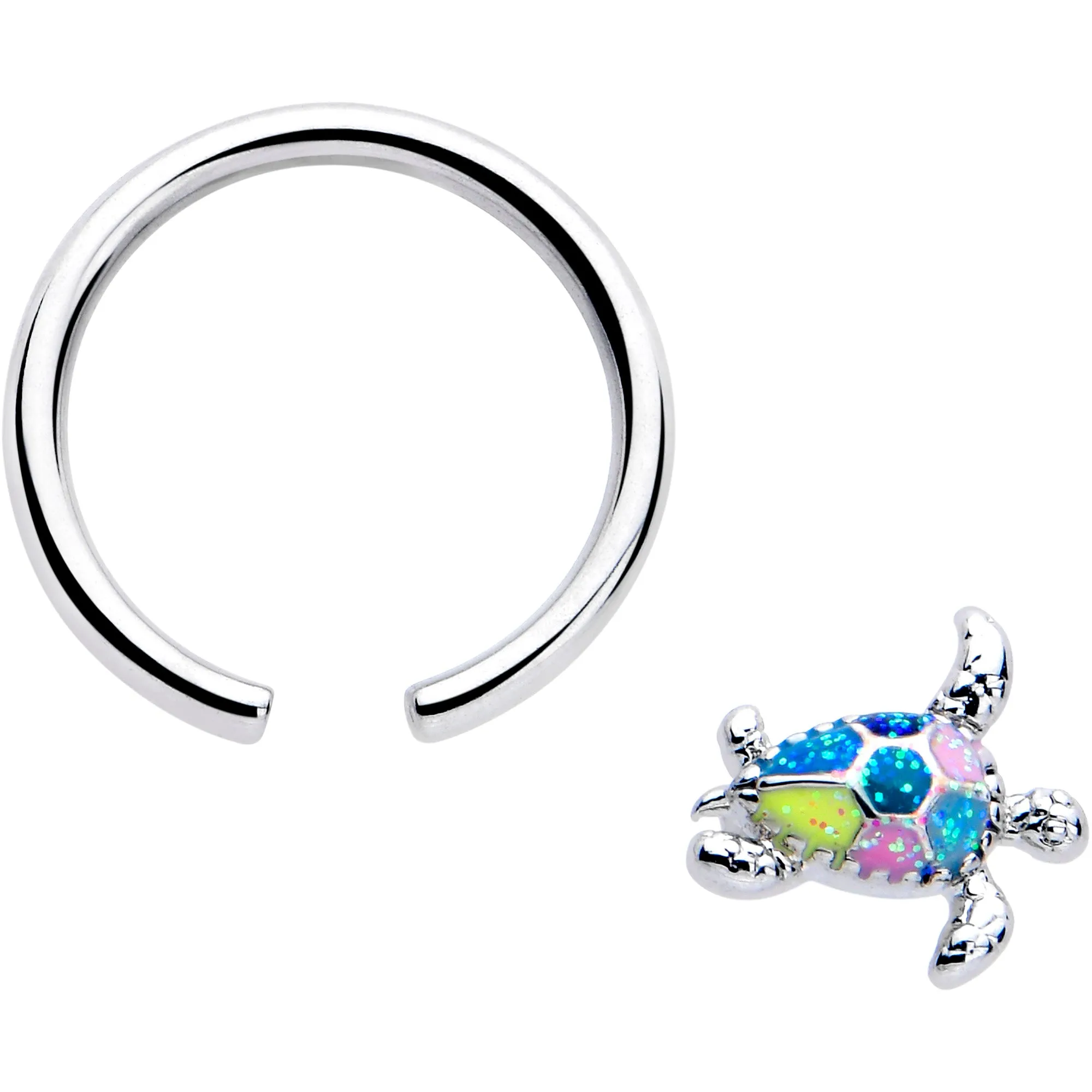 16 Gauge 3/8 Glitter Turtle BCR Captive Ring