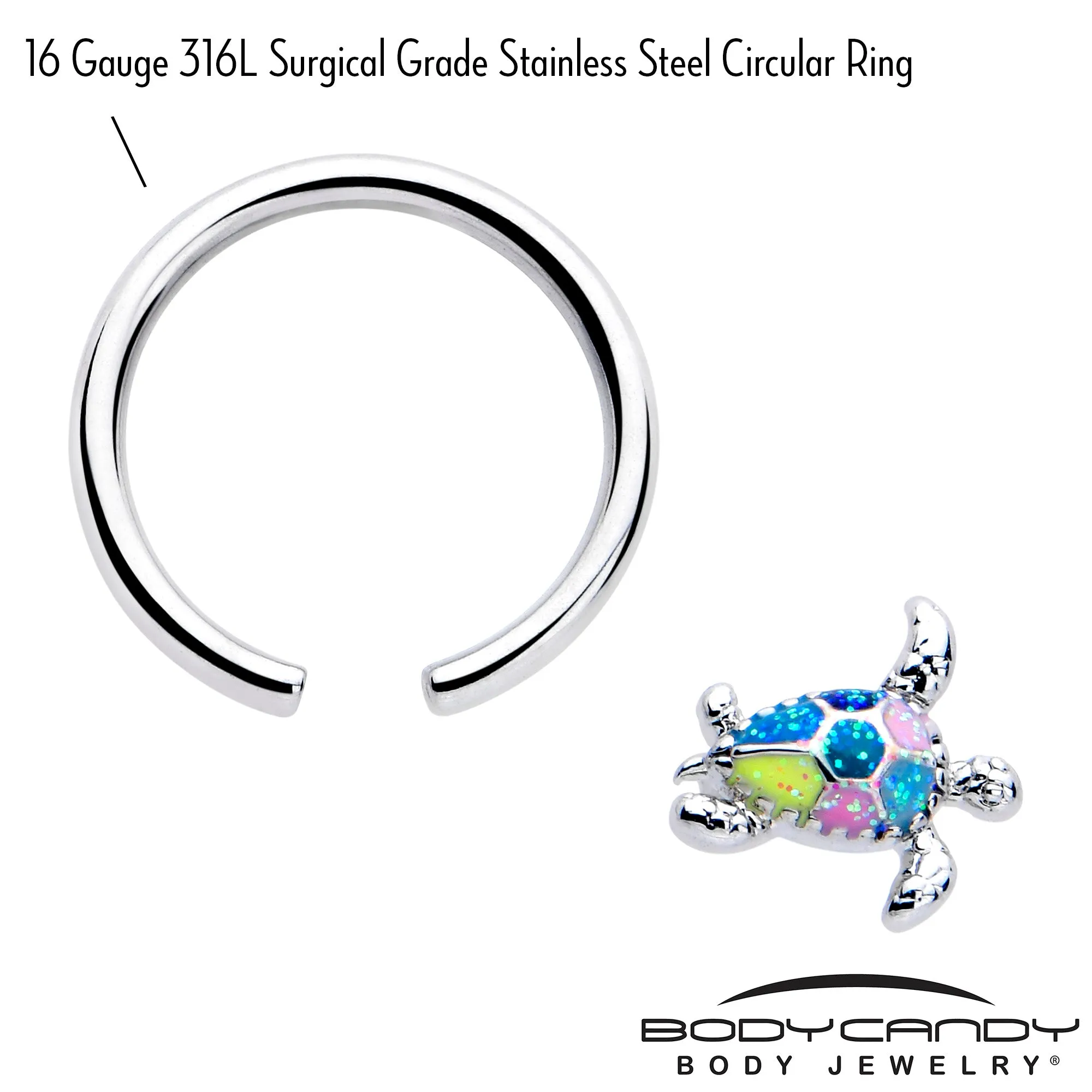 16 Gauge 3/8 Glitter Turtle BCR Captive Ring