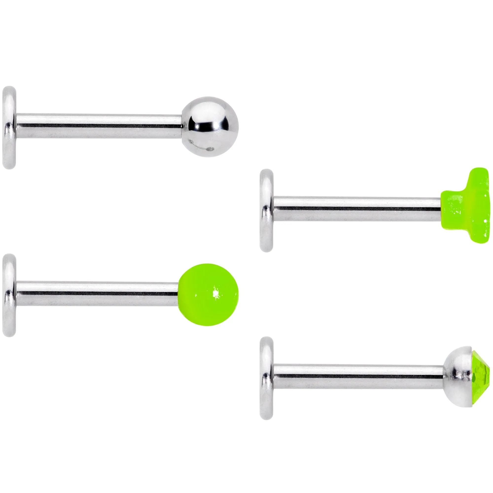 16 Gauge 3/8 Green Gem Star Glow Internally Threaded Labret Set of 4