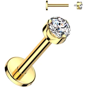 16 Gauge 5/16 3mm Clear CZ Round Gold PVD Medical Grade Titanium Flat Back Earring