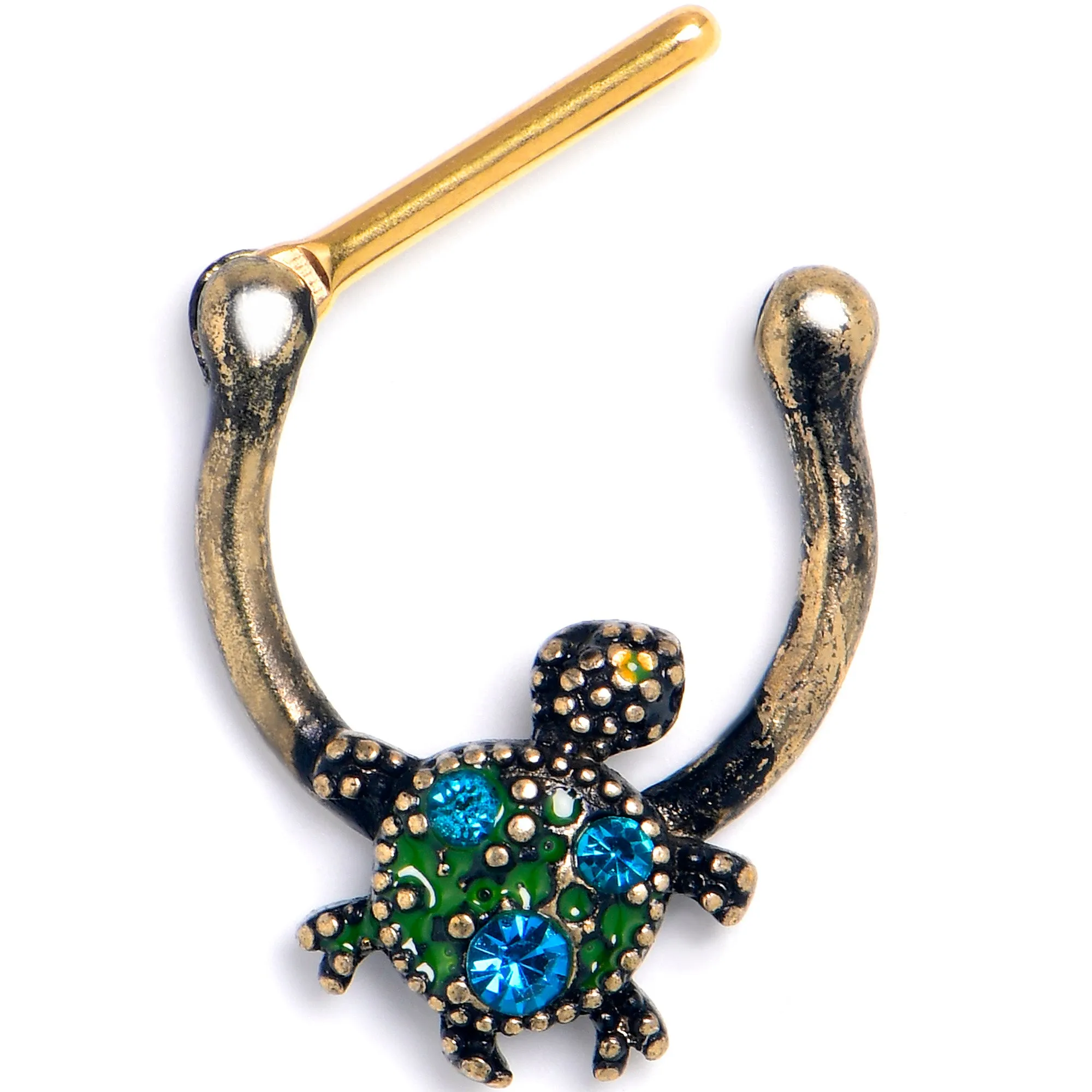 16 Gauge 5/16 Blue Gem Gold Tone Sweet Sea Turtle Cartilage Clicker