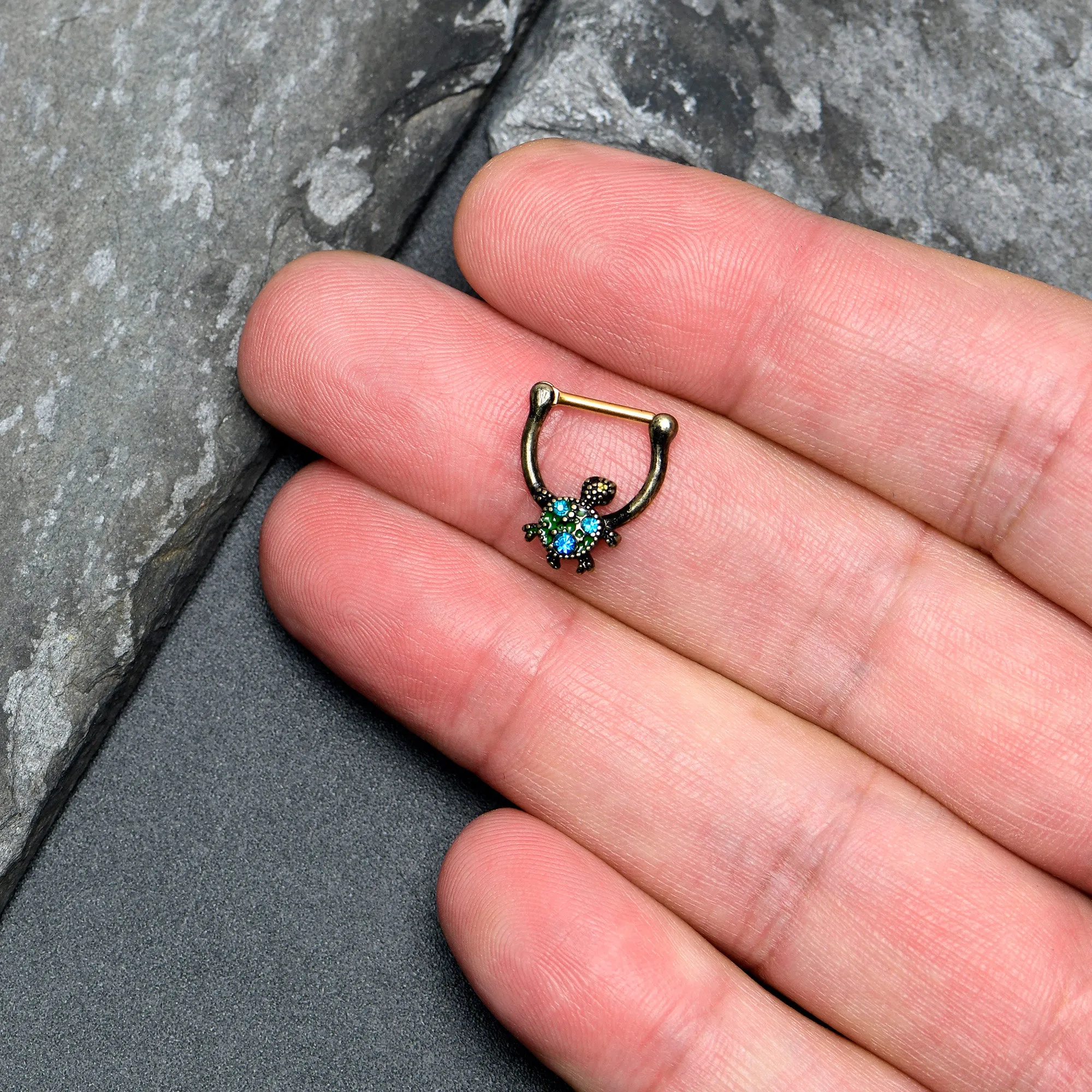 16 Gauge 5/16 Blue Gem Gold Tone Sweet Sea Turtle Cartilage Clicker