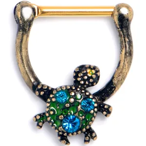 16 Gauge 5/16 Blue Gem Gold Tone Sweet Sea Turtle Cartilage Clicker