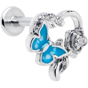 16 Gauge 5/16 Clear CZ Gem Butterfly Rose Blue Internally Threaded Labret