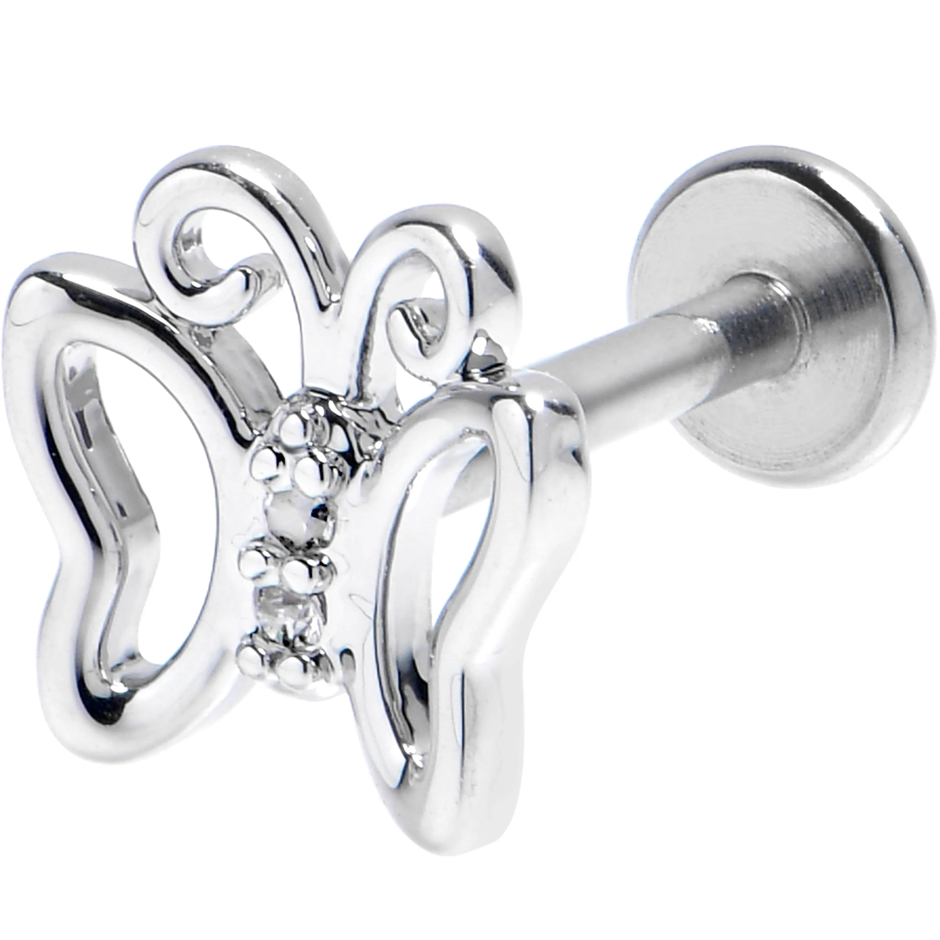 16 Gauge 5/16 Clear CZ Gem Open Butterfly Internally Threaded Labret
