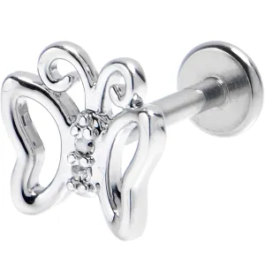 16 Gauge 5/16 Clear CZ Gem Open Butterfly Internally Threaded Labret